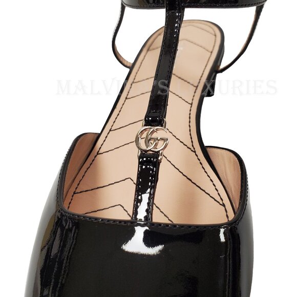 GUCCI SHOES T-STRAP BLACK LEATHER BALLET FLATS w DOUBLE G LOGO sz 39 9 - Picture 9 of 16